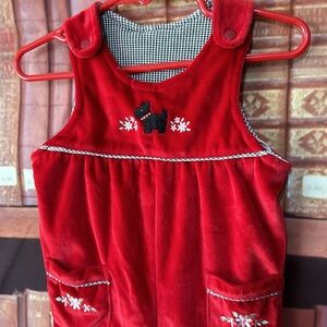Soft red velour‎ Scottie Dog overalls 6-9 months